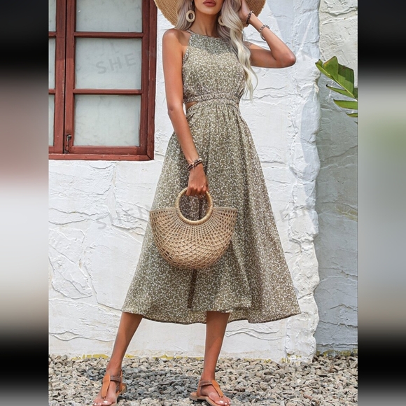 Cut Out Waist Halter Dress - Picture 3 of 8